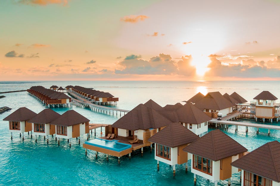 Maldives Overwater Pods With Circular Sofas & Skies