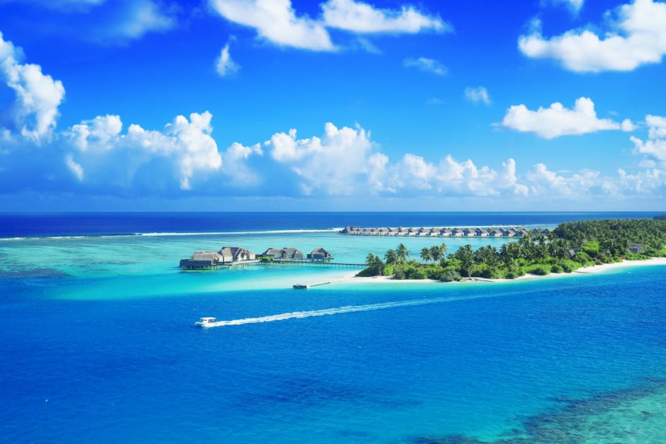 Maldivian Bungalows With Ladders Into Deep Blue